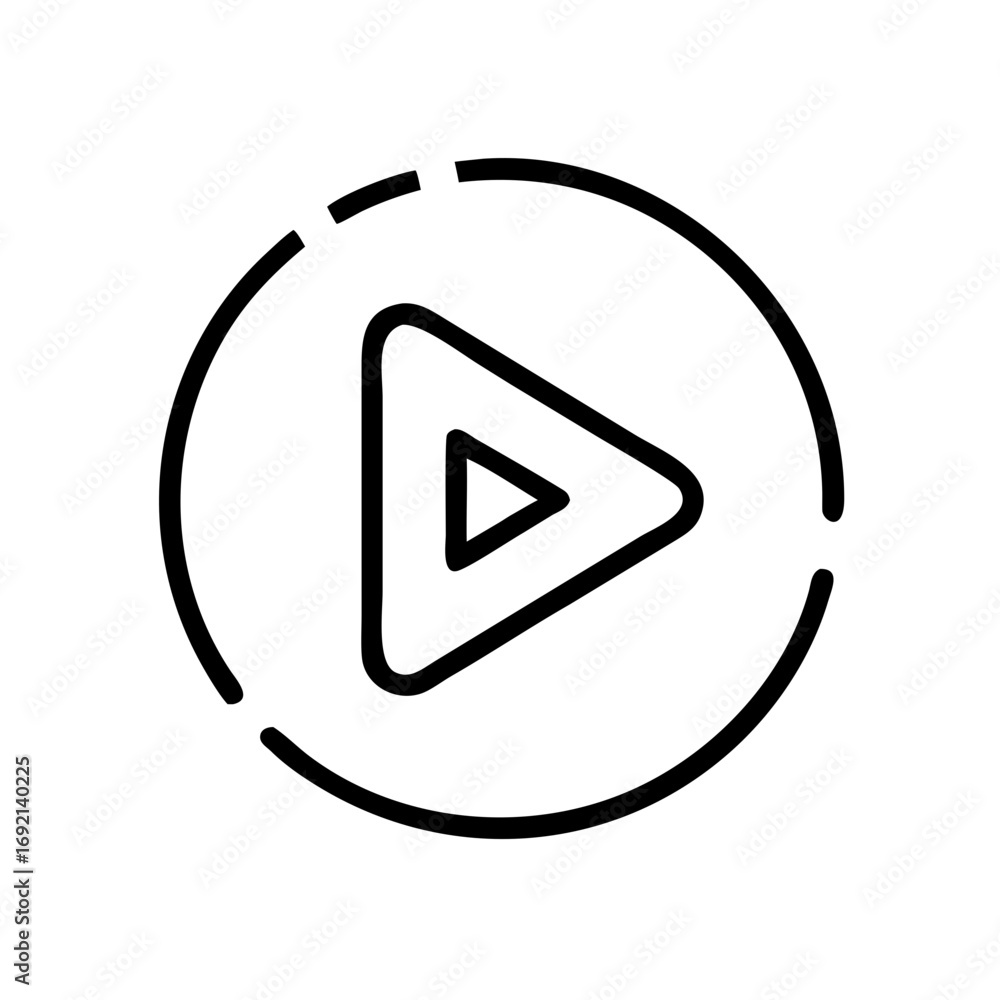 Poster play button icon in minimalist design with circular outline