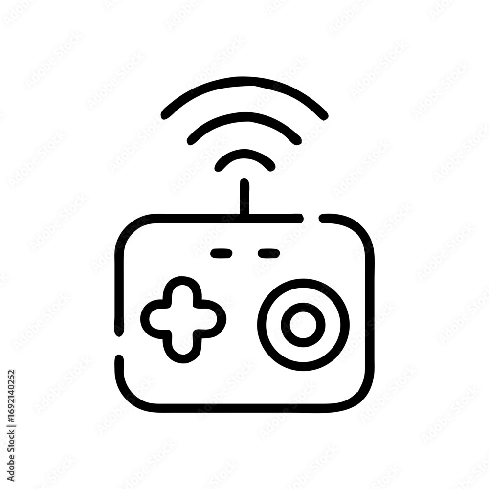 Poster wireless game controller icon with signal waves above