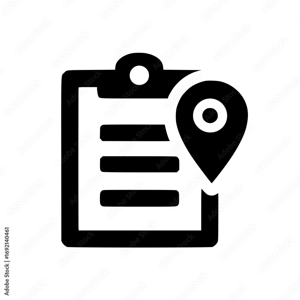 Poster flat clipboard design with small location symbol for navigation documentation and geolocation inform