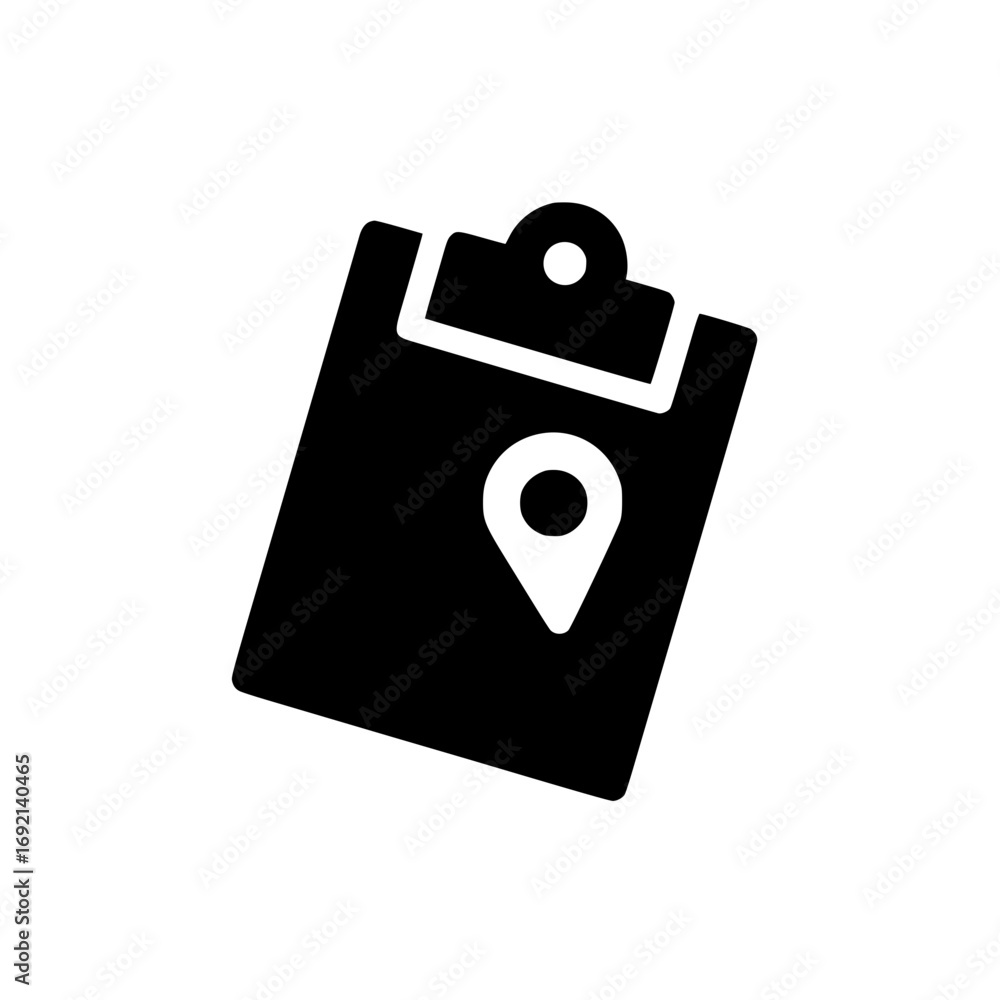 Poster clipboard with map pin symbol for navigation records geographic documentation and location tracking 
