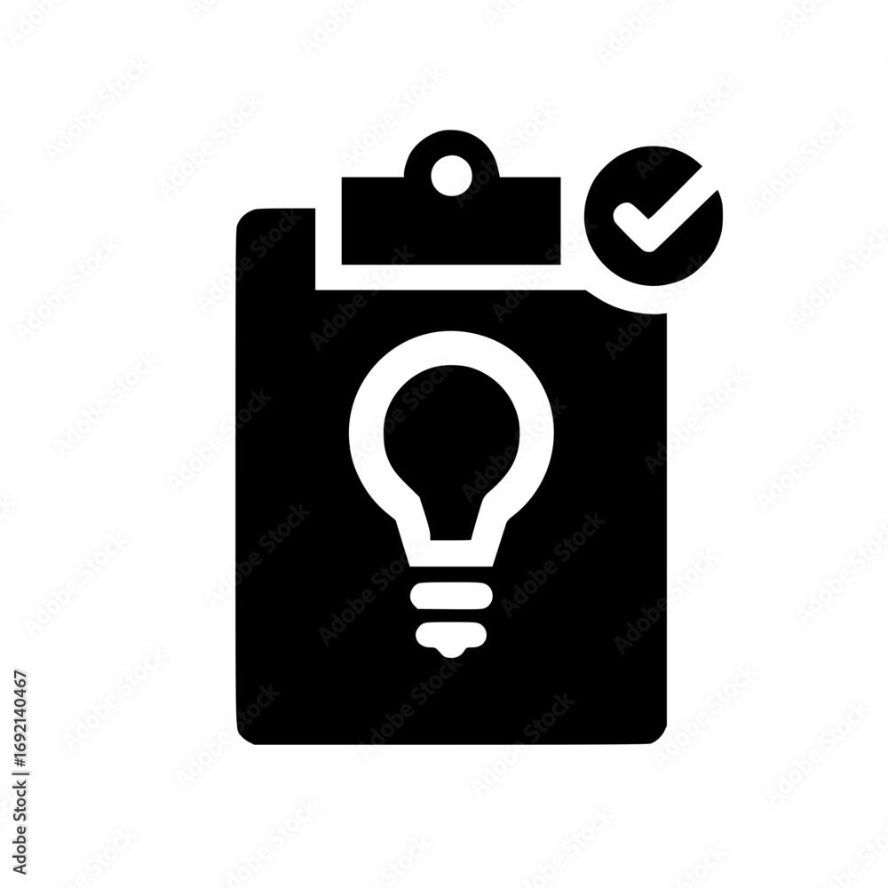Poster light bulb icon on clipboard vector for innovation tracking creative planning and concept documentat