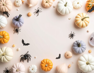 Fototapeta premium カラフルなかぼちゃとハロウィン装飾のコピースペース背景