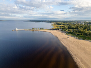 Aerial view of empty beach in Nallikari, Oulu Finland
