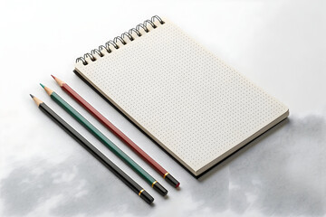 Naklejka premium Blank Notebook with Pencils on Wooden Table