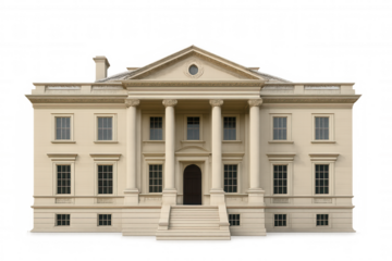 Elegant neoclassical building isolated on transparent background, showcasing architectural details and grandeur