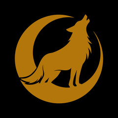Howling Wolf Silhouette on Crescent Moon - Minimalist Logo Icon

