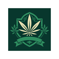 Cannabis Leaf in Modern Heraldic Badge with Banner

