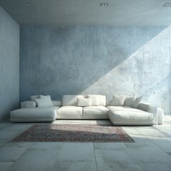 Modern, light-filled living room with a white sectional