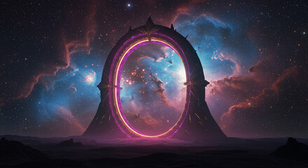 Portal to another world with nebula background