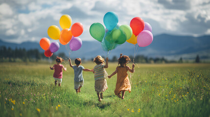 Children are playing with ballons