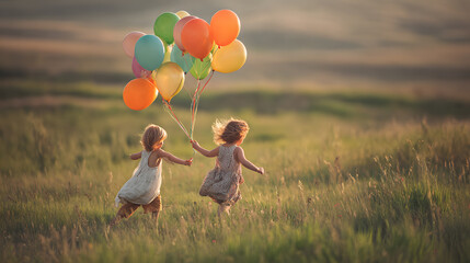 Children are playing with ballons