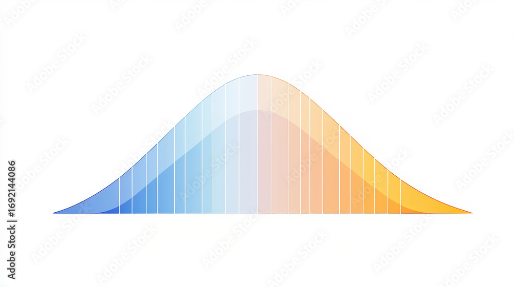 Poster a smooth, gradient curve representing a probability distribution, transitioning from blue to orange,