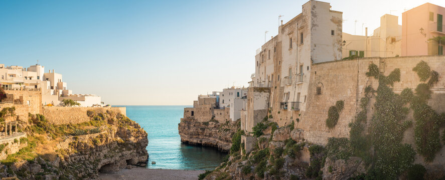 Cliff side view of historic Polignano a Mare