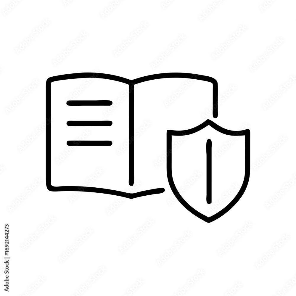 Poster open book with shield symbol representing protection and knowledge icon