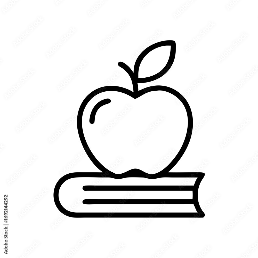 Poster apple on top of an open book in minimal line art design