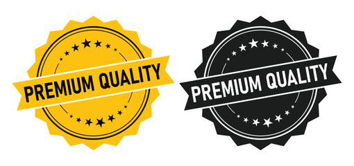 Premium Quality Ribbon Badge with Stars in Gold and Black Vector Illustration