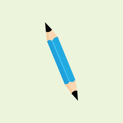 Illustration of a simple blue pencil on a light green background, a symbol of stationery, creativity and education.