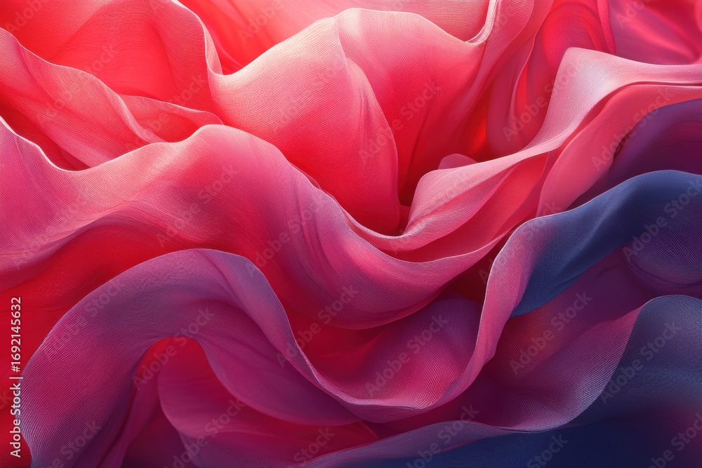 Aufkleber flowing fabric in shades of red and blue, creating an abstract wave pattern with soft textures