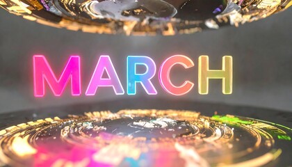 Colorful, abstract background featuring the word "March