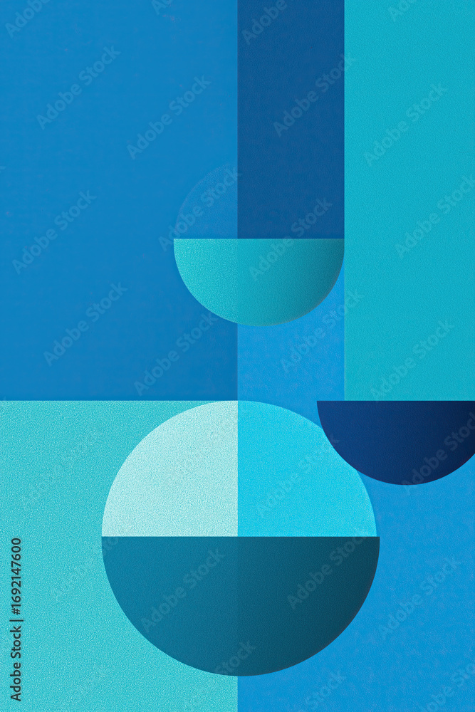 Poster overlapping blue circles create contemporary geometric composition with gradient transitions.