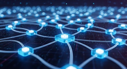 Interconnected Network - A Futuristic Web of Glowing Nodes and Lines.