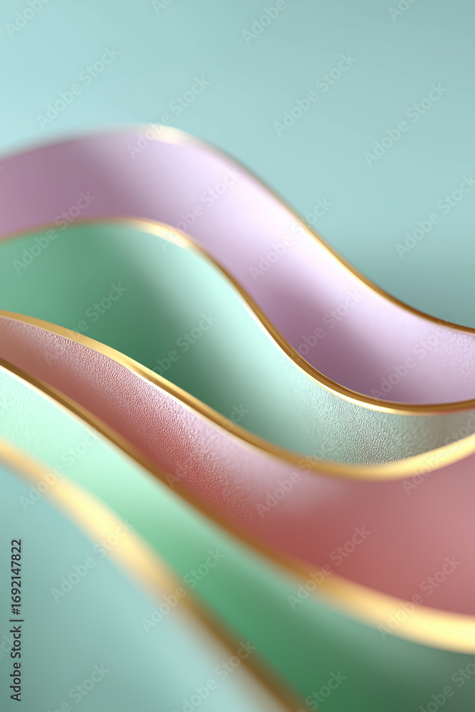 Poster metallic waves undulate through pastel gradients creating sophisticated flowing abstract design.