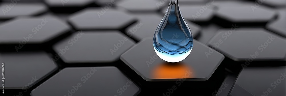 Aufkleber geometric abstract dark background featuring water droplets on a shiny hexagonal pattern surface