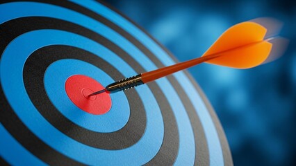 Dart hitting bullseye, perfect aim achieved with focus