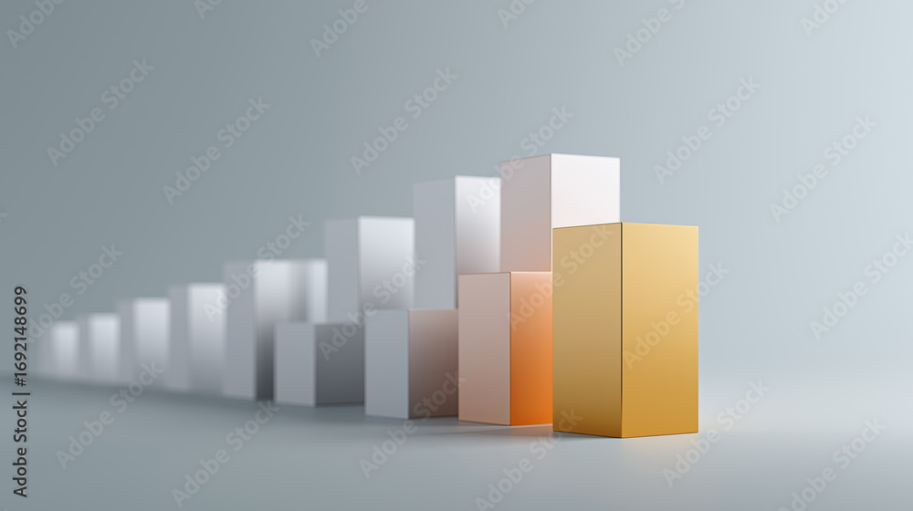 Poster orange gradient bar chart displays ascending business data with clean geometric styling.
