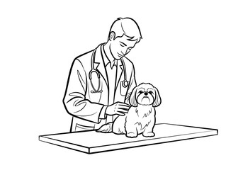 Veterinarian examining a Shih Tzu dog with care and attention at a veterinary clinic