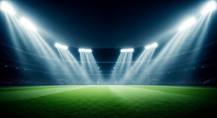 Empty Stadium under bright spotlights ready for exciting game night atmosphere