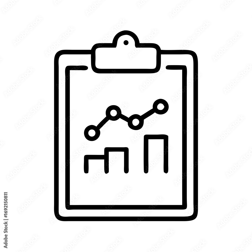 Poster clipboard with graph chart outline for data analysis icon