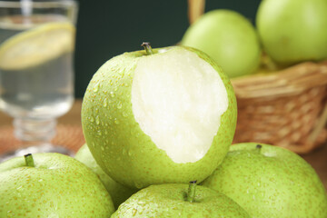 Fresh Green Apples with Water Droplets - Healthy Organic Fruit Display