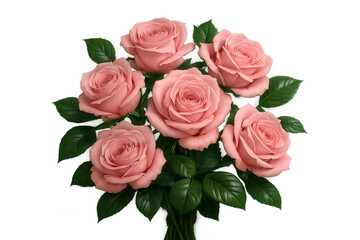 Pink roses bouquet blooming with green leaves isolated on transparent background, perfect for floral arrangements and designs