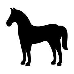 Elegant black silhouette of a beautiful horse standing gracefully on white
