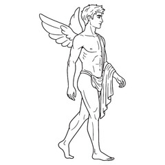 Celestial Eros Lineart – Eros Vector Outline Drawing with Symbolic Passionate Flow – Eros Drawing – Vector of Eros – Eros Outline