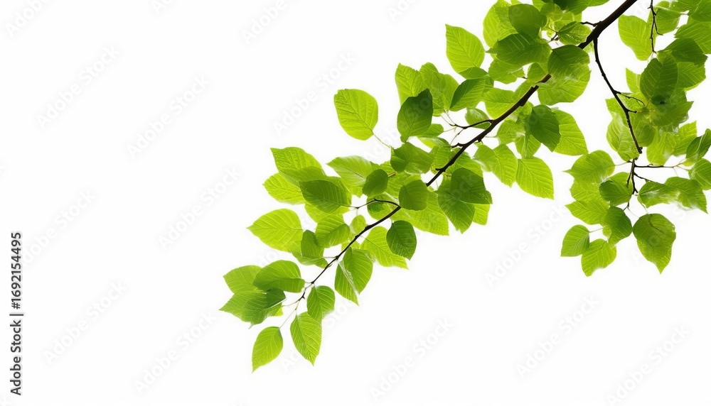Wall mural tree branch with green leaf isolated for object and retouch design