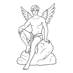 Divine Eros Lineart – Eros Vector Outline Drawing with Mythical Love God Symbolism – Eros Drawing – Vector of Eros – Eros Outline