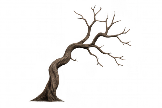 Gnarled leafless tree with transparent background reaching out, creating a dramatic and eerie atmosphere