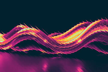 An abstract fractal background of a glowing, wavy light trail in vibrant pink and orange. Its intricate, spiky texture gives it an energetic and technological feel.