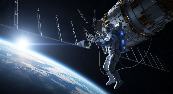 Astronauts Orbital Repair - A Glimpse of Earth from Space.