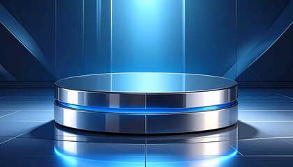 Futuristic chrome platform glows blue