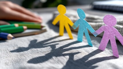 Paper people holding hands, representing unity and diversity