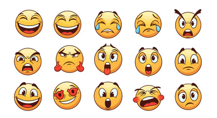Fototapeta premium Diverse Emoji Faces Expressing Emotions Happiness Sadness Anger Surprise.