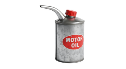 Vintage motor oil can isolated on transparent background, a nostalgic container for automotive lubricant, evoking memories of classic cars and garages