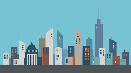 Fototapeta premium Cityscape Silhouette with Modern Buildings and Skyscrapers