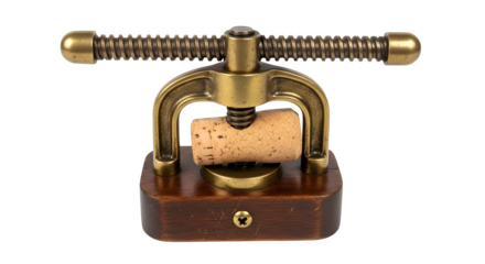 Vintage cork press isolated on transparent background, a charming tool for effortlessly inserting corks into bottles, adding a touch of oldworld elegance