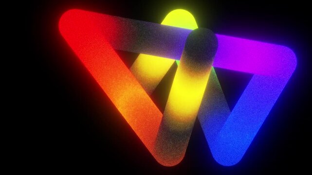 Looping animation of a neon line forming a playful squiggle. Colorful gradient stroke in motion, 3D rendering with a retro film grain effect.