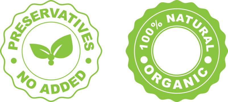 Two green labels display no preservatives added and one hundred percent natural organic messaging