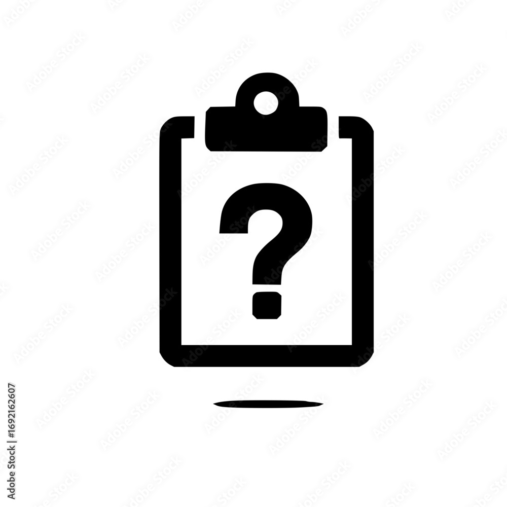 Poster clipboard with question mark icon representing inquiry documentation support requests and informatio